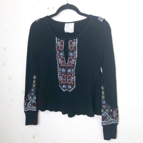 FREE People Marion blacke Embroidered thermal - Picture 2 of 10
